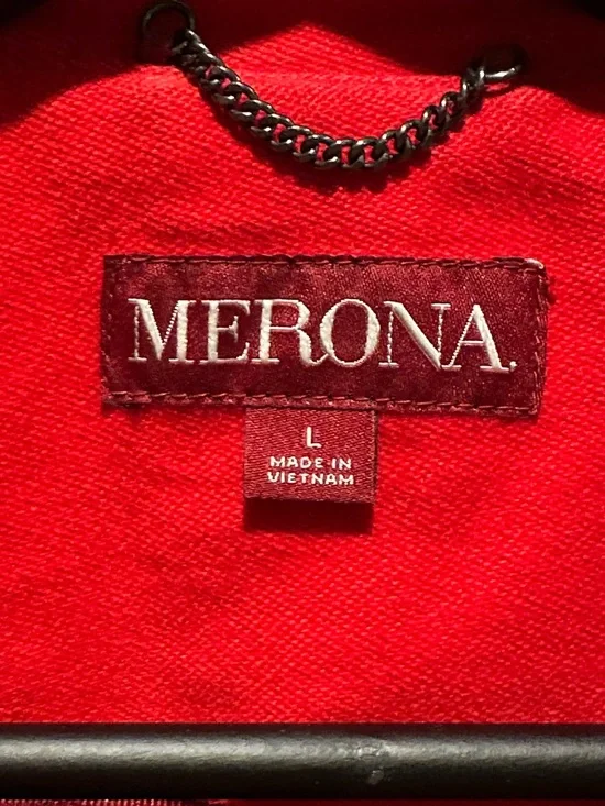 Merona Red Double-Breasted Trench Coat with Belt - Picture 3 of 11